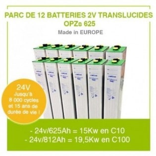 Parc de 12 Batteries OPzS TAB translucide 625 AH 2V (24V)