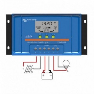 Régulateur PWM 10A 12/24V USB LCD Victron Bluesolar