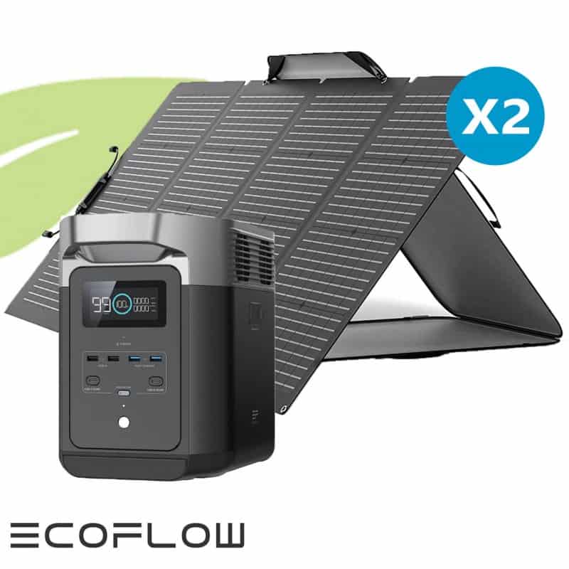 Kit station de charge portable 1800W - 1024Wh Ecoflow Delta avec 2 panneaux solaires pliables 220W