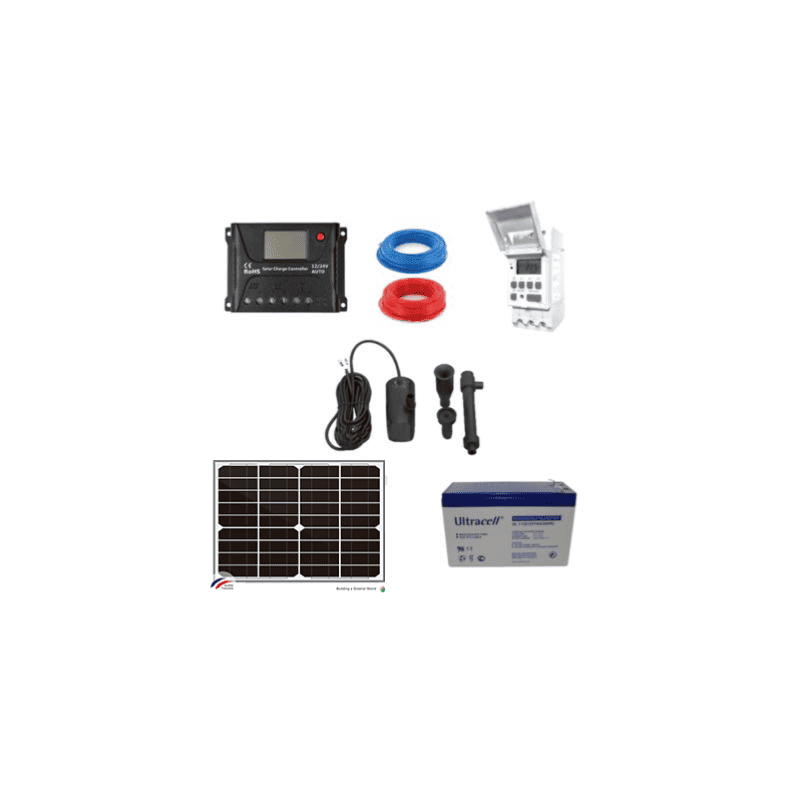 Kit de pompage solaire 750L/H pour bassin avec batterie et timber Kit de pompage solaire 750L/H pour bassin avec batterie et timber